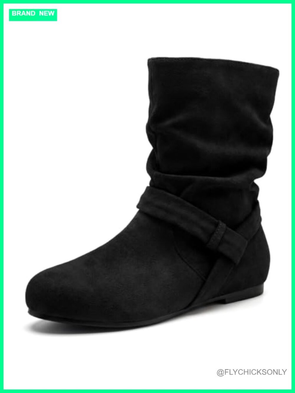 Womens Mid Calf Slouch Booties Faux Suede Flat Pull On Pleated Round Toe